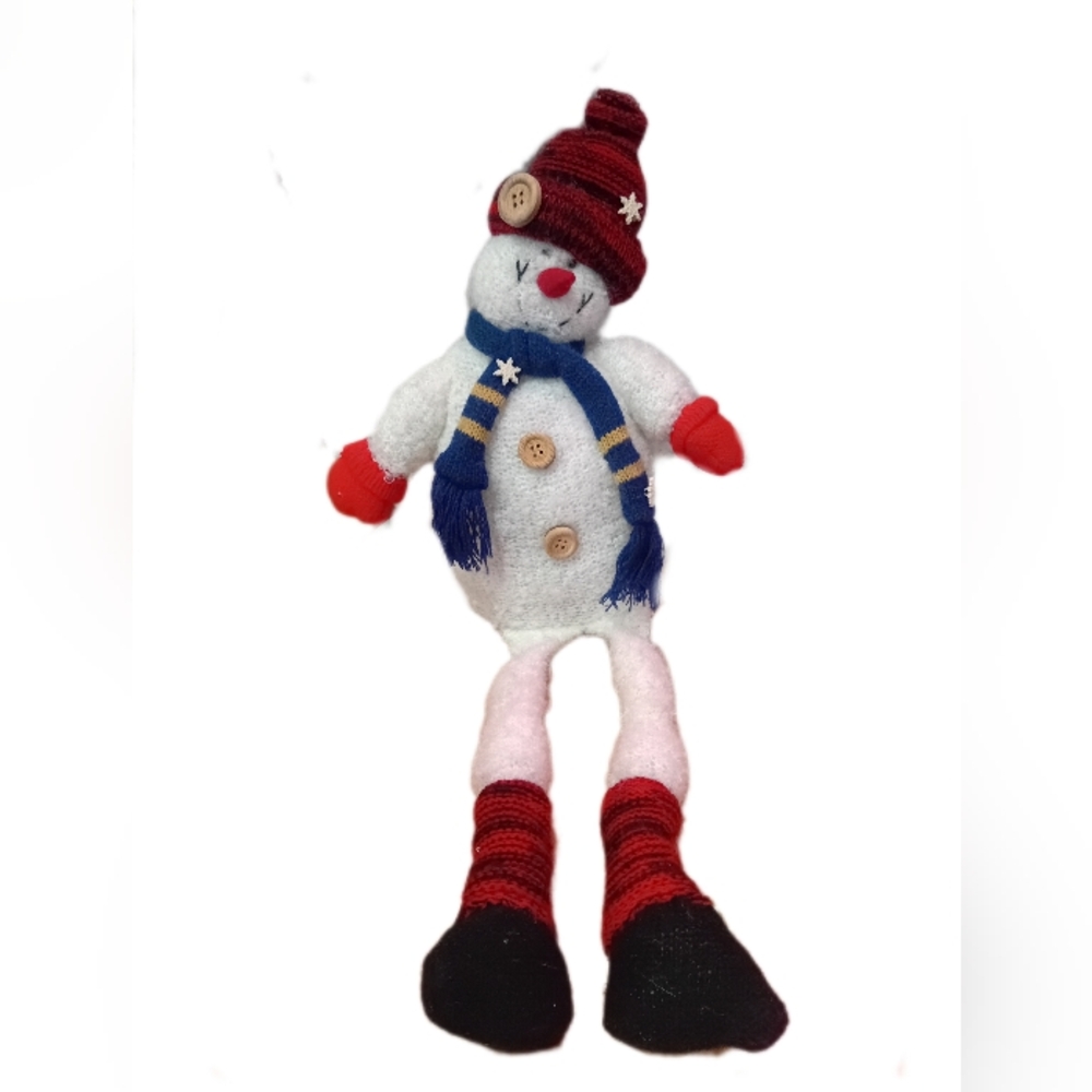 Festive Snowman Plush Toy with Red and Black Accents
